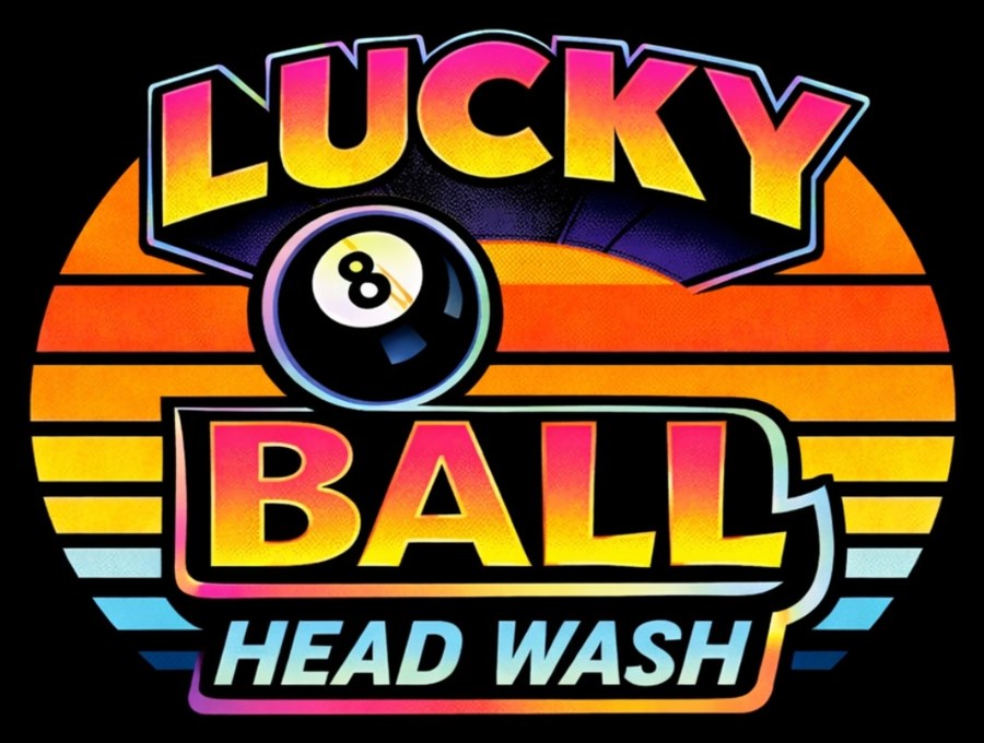 Lucky 8 Ball Head Wash logo — a glossy 8-ball over a retro sunset